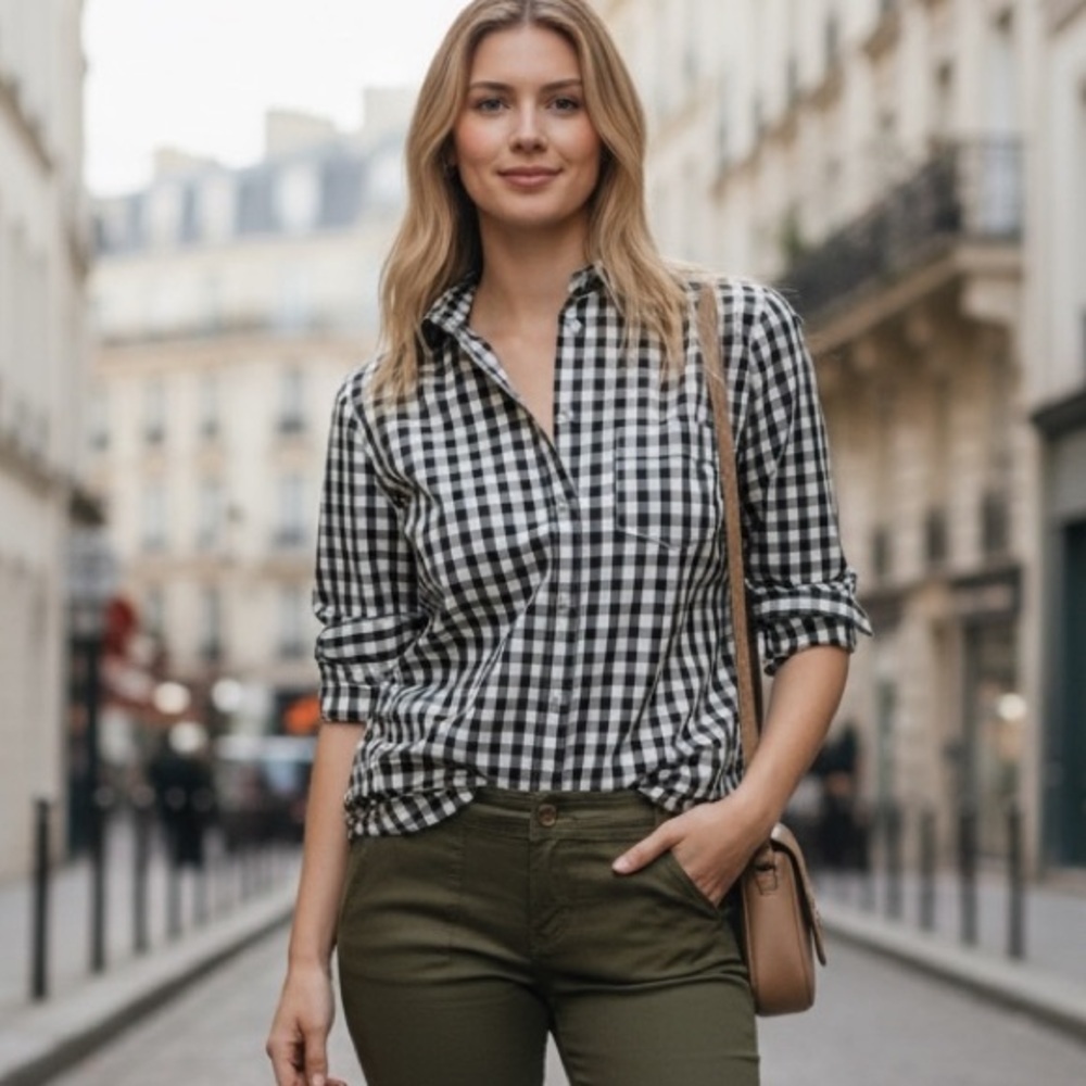 J. Crew Black and White Gingham Button Down Shirt